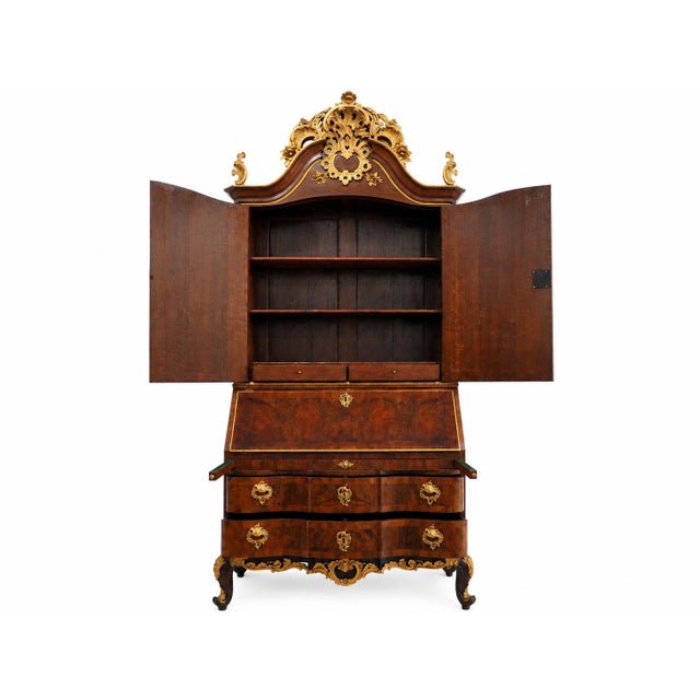 Antique Walnut Bureau Cabinet attributed to Ortmann, Denmark, 1745 For Sale - Image 16 of 17