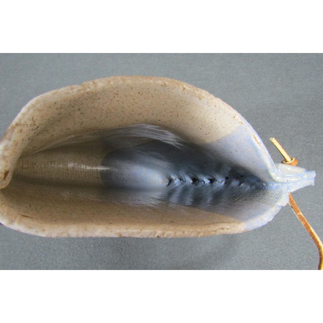 1990s Signed Handmade Studio Pottery Wall Pocket With Leather Strap For Sale In Austin - Image 6 of 8