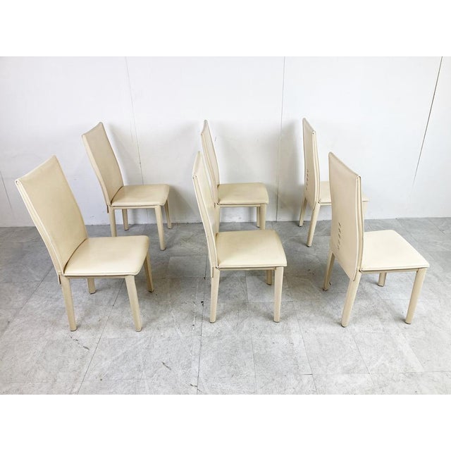 Cream Vintage Dining Chairs attributed to Arper, Italy, 1980s, Set of 6 For Sale - Image 8 of 14