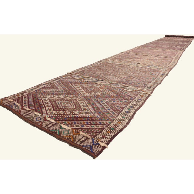 21957 Vintage Zemmour Moroccan Kilim Rug, 03'07 x 25'09. The Ancestral Covenant: A Vintage Zemmour Moroccan Masterpiece of...