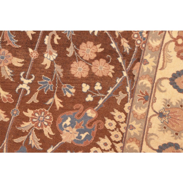 Art Nouveau 1990's Floral Pak-Persian Brown/Beige Wool Rug - 6'2'' X 9'2'' For Sale In New York - Image 6 of 9