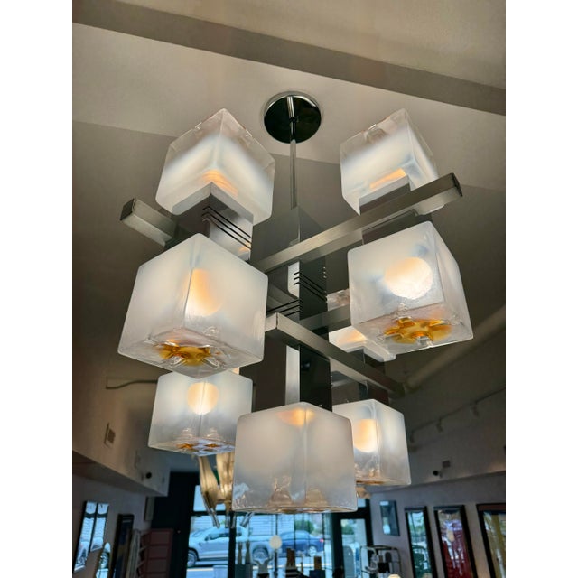 Mid-Century Murano Glass Cube Chandelier Attributed to Gaetano Sciolari for Mazzega For Sale - Image 9 of 11
