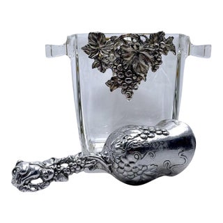 1990s Arthur Court Grape Design Glass Ice Bucket W/ Matching Scoop For Sale