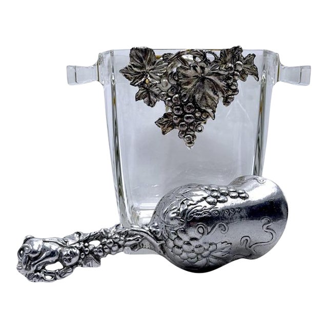 1990s Arthur Court Grape Design Glass Ice Bucket W/ Matching Scoop For Sale