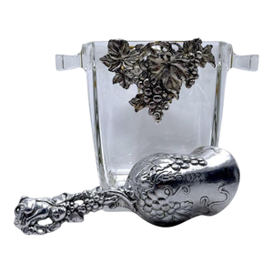 1990s Arthur Court Grape Design Glass Ice Bucket W/ Matching Scoop