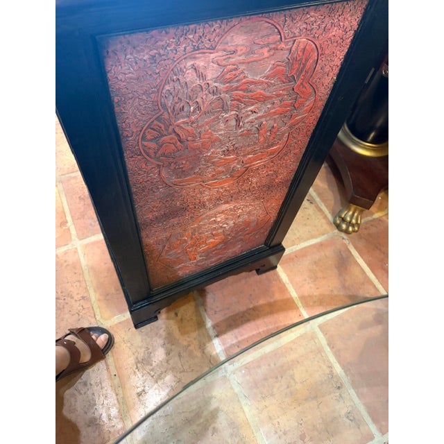 1950s Rare Large Asian Black Lacquer & Cinnabar Four Door Server, Console 70 Inch Long For Sale - Image 4 of 9