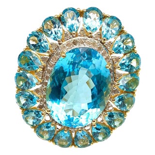 Bochic "Capri" Natural Oval Shape Blue Topaz & Diamond Set In 18K Gold & Silver For Sale