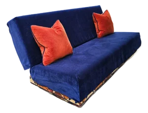 Vintage 1983 Roche Bobois Kilim and Royal Blue Velvet [Cover] Futon