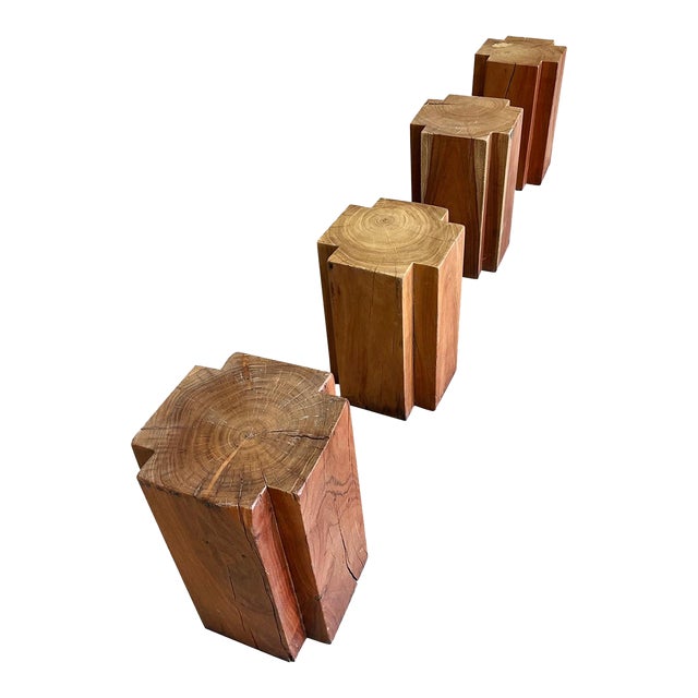 Set of 4 Modern Teak Pedestal Tables For Sale