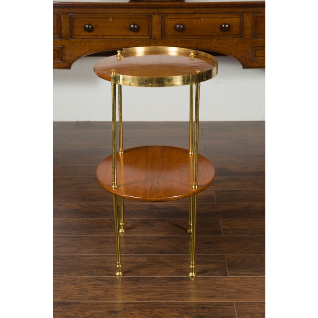 English Midcentury Mahogany Oval Two-Tiered Table with Brass Accents For Sale - Image 4 of 12