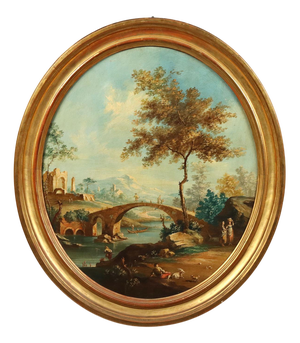 Landscape with River, 1700s, Oil on Hardboard, Framed