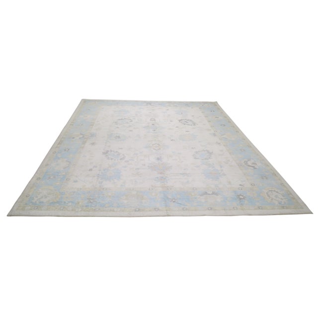 Turkish Oushak hand knotted wool rug with soft texture made in Turkey.