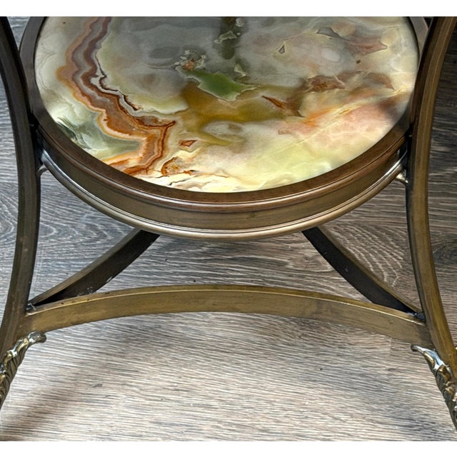 Metal Pair French Neoclassical Bronze & Book-Matched Onyx Gueridons For Sale - Image 7 of 15