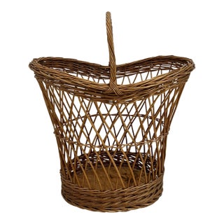 Vintage French Lattice Style Basket With Handle For Sale