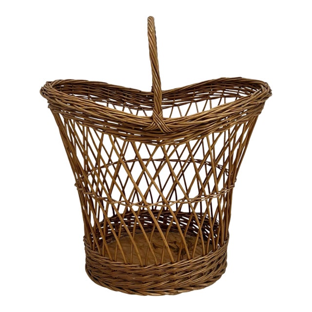 Vintage French Lattice Style Basket With Handle For Sale