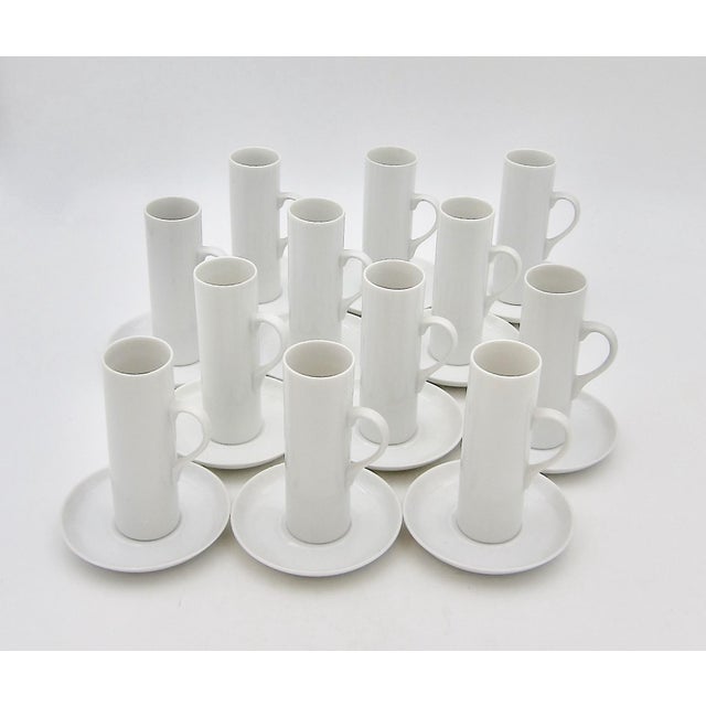 Mid-Century Modern 1950s Lagardo Tackett White Porcelain Espresso Cup & Saucer Set of 12 For Sale - Image 3 of 11