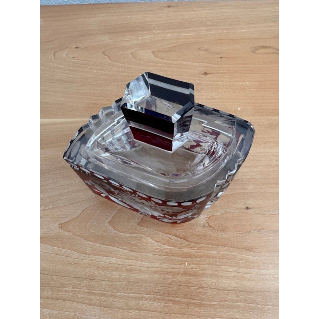 1920s Antique Czech Bohemian Ruby Red Art Deco Hand Cut to Clear Crystal Trinket Box, C. 1920s For Sale - Image 5 of 11