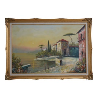 Framed Oil on Canvas Lake Scene Artist Signed For Sale