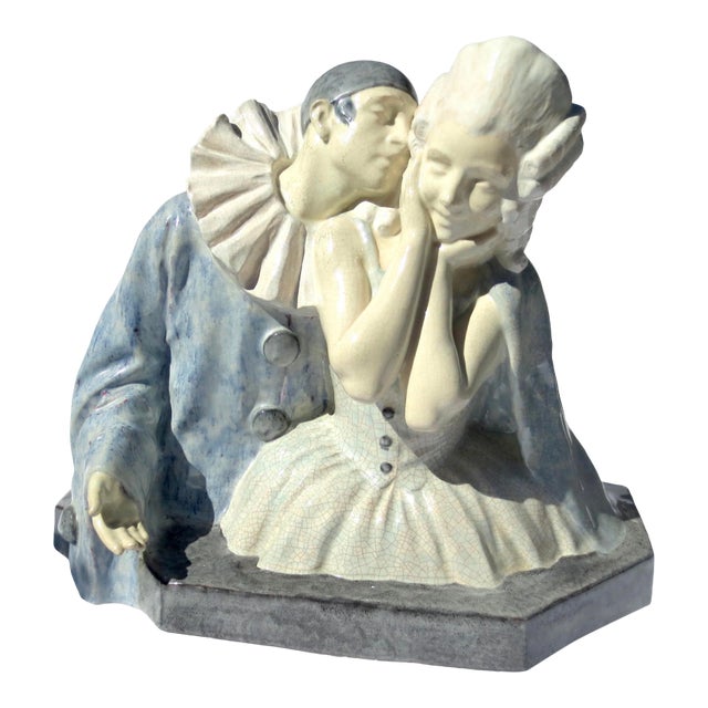 Fanny Rozet and Marcel Guillard Sculpture of Pierrot and Pierette by Etling 1920s For Sale