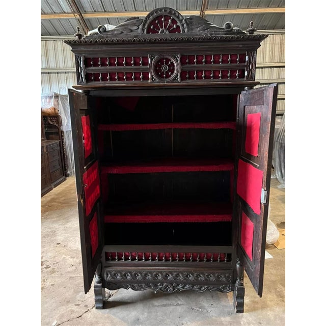 Red 1800's Antique Breton, French, Carved, Shelves, Red Interior, Bookcase! For Sale - Image 8 of 11