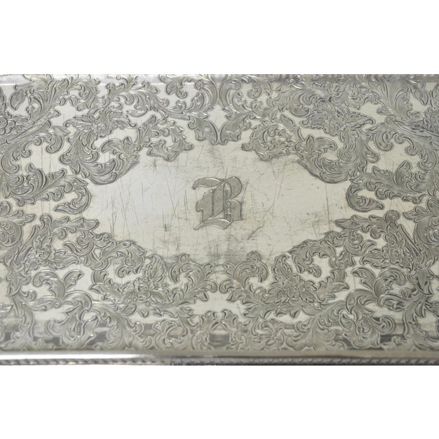 Mid 20th Century Antique Wilcox Victorian Engraved Narrow Silver Plated Trinket Dish "B" Monogram For Sale - Image 5 of 16