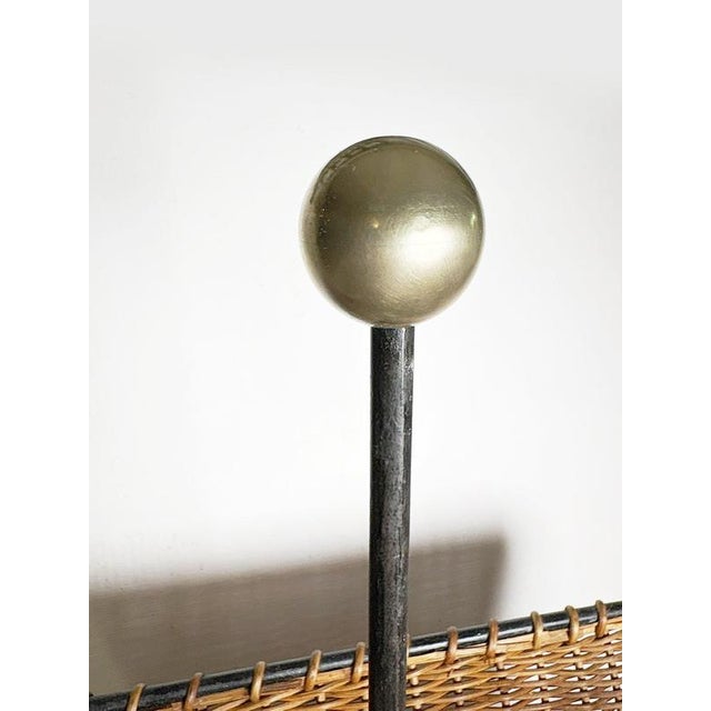 Rattan, Metal and Brass Magazine Rack, France, 1950s For Sale - Image 4 of 10