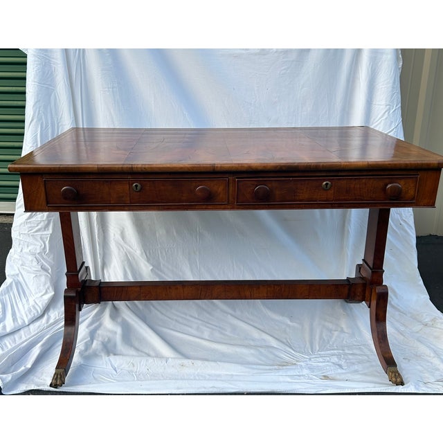 Brown Title Early 19th Century English Regency Mahogany Writing / Sofa Table With Brass Paw Feet For Sale - Image 8 of 9