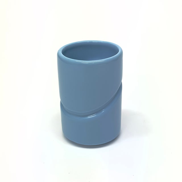 Late 20th Century Mixed Aqua and Turquoise Cylindrical Ceramic Vase Curation - Group of 7 For Sale - Image 9 of 12