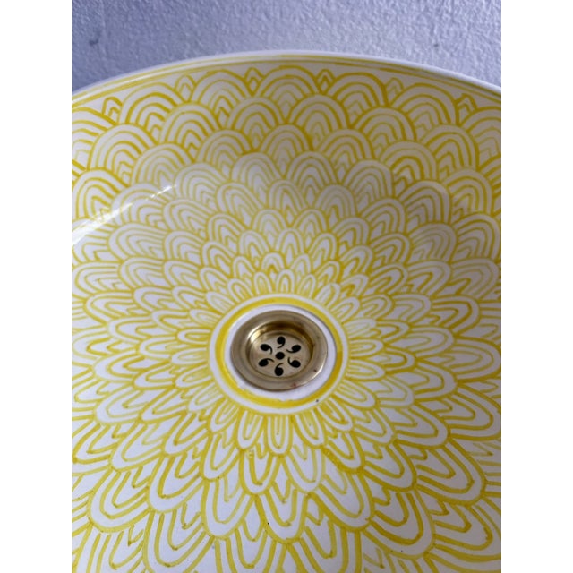 Moroccan Ceramic Yellow Sink for Bathroom, Vessel Sink with Brass Drain - 3 Piece Set For Sale - Image 6 of 8