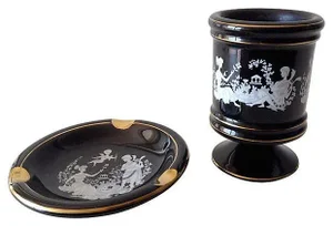 Vintage C.1960's Italian Florentine Smoking Set (Ashtray and Cigarette Holder) 2 Pcs.
