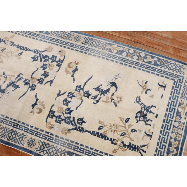 Blue Antique White Blue Color Pictorial Chinese Oriental Rug - 3'1" x 5'8" For Sale - Image 8 of 8