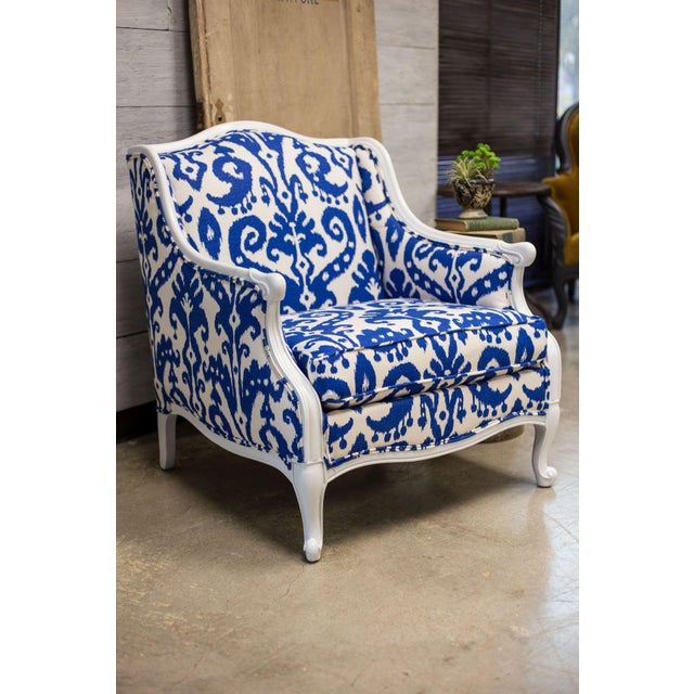 Blue &White Ikat Damask French Provincial Armchair Chairish
