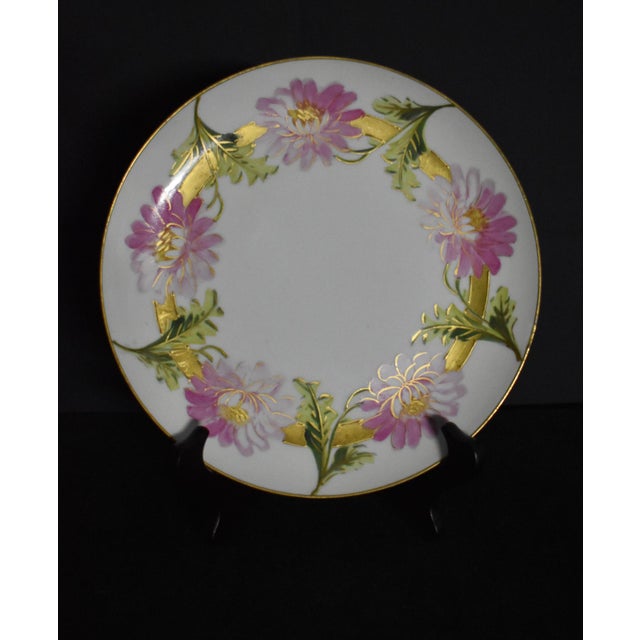 White Antique Limoges Porcelain Cabinet Plate Pink Chrysanthemum Wreath For Sale - Image 8 of 15