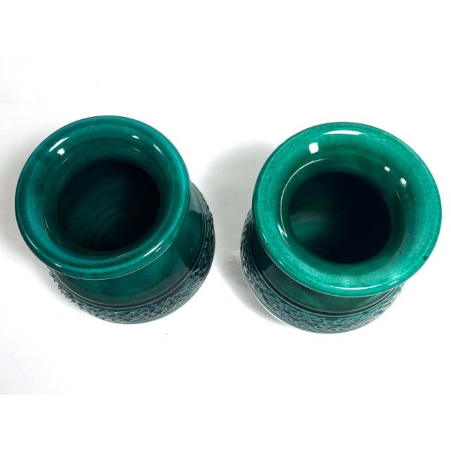 Vallauris Pair of Green Marius Giuge Vallauris Vases For Sale - Image 4 of 9