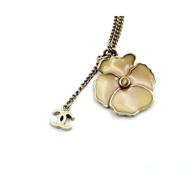 Chanel Gold CC Pink Camellia Flower Necklace *Marked 13 *Made in Italy -It is approximately 17" to 24" long. -The pendant...