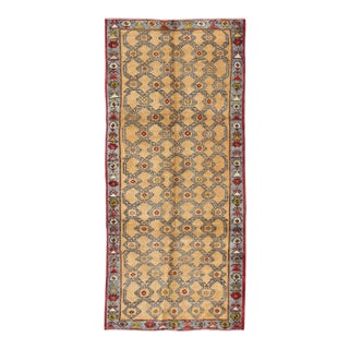 Vintage Turkish Oushak Rug With Golden Tan Field and Repeating Rosette Motif For Sale