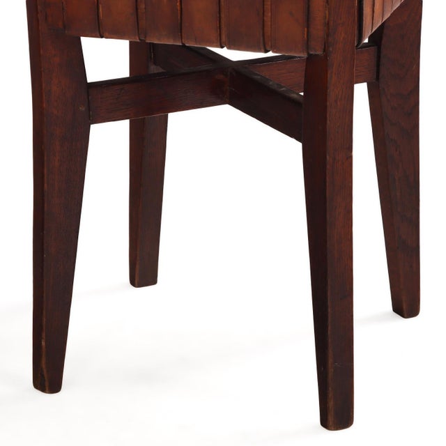 Pair of French Oak Stools With Woven Leather Strap Seats, C 1925 For Sale - Image 4 of 7