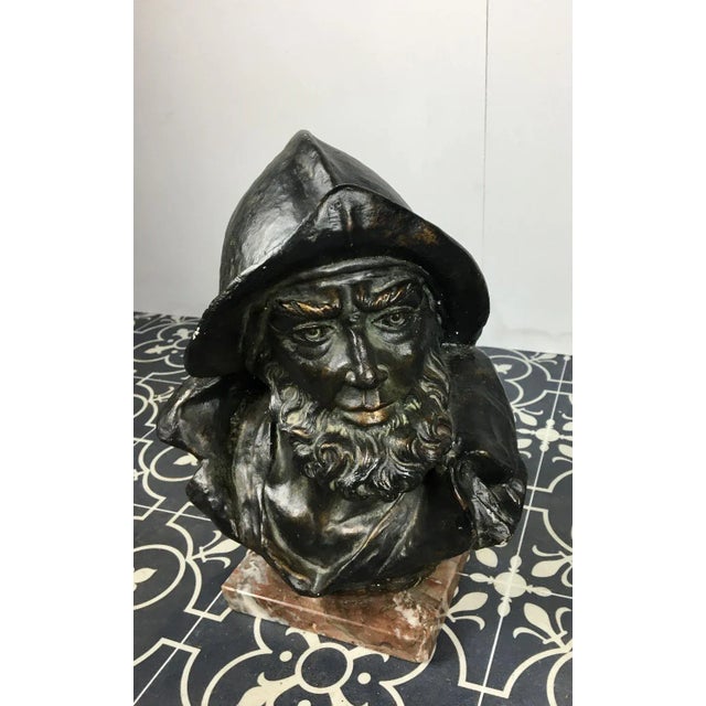 Fisherman Bust Sculpture in Plaster with Bronze Finish, Early 20th Century For Sale - Image 10 of 12