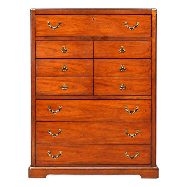 1970s National Mt. Airy Campaign-Style Tall Chest With Brass Hardware For Sale