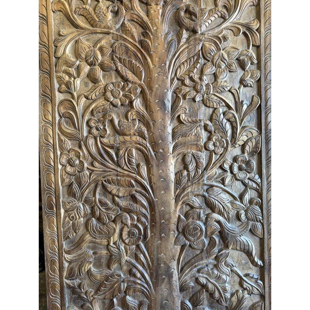 1920s Hand-Carved Floral Tree of Life Wood Wall Panel | Natural Wood Architectural Wall Art 72 For Sale - Image 5 of 6