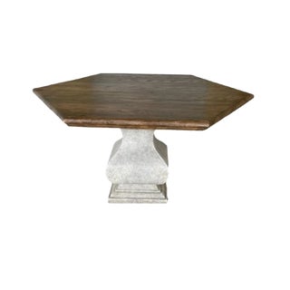 French Distressed Hexagonal Dining Table With Cast Pedestal For Sale