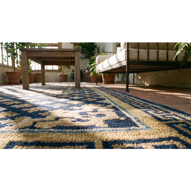Navy Blue 1800s Blue Navy Geometric Antique Chinese Ningxia Rug 2'2" X 13'10" Handknotted Wool Carpet For Sale - Image 8 of 10