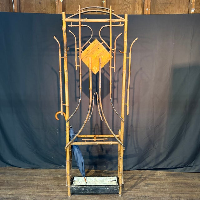 Brown Antique Burnt Bamboo Hall Tree Coat Rack Umbrella Stand and Hat Rack For Sale - Image 8 of 8