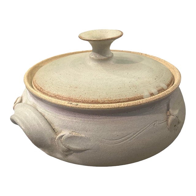 Vintage Mid Century Modern Pottery Lidded Casserole Bowl Ceramic Studio Pottery For Sale