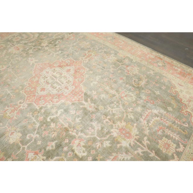 Soft Green Antique Turkish Oushak - 8'3" x 11'2" For Sale In New York - Image 6 of 9