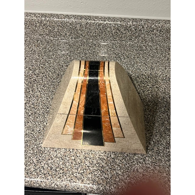 Tan 1980s Vintage Postmodern Maitland - Smith Large Pyramid Tessellated Marble & Stone Jewelry Box For Sale - Image 8 of 10