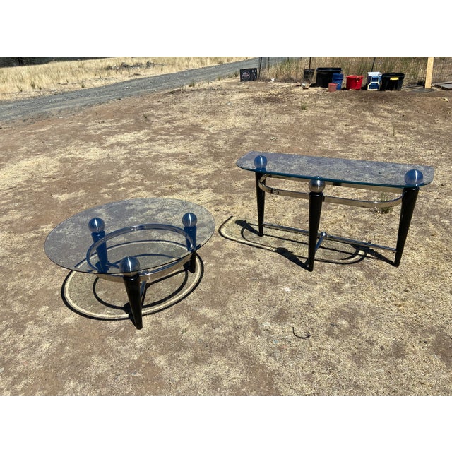 Vintage Space Age Design Chrome and Glass Atomic Coffee & Demilune Console Table For Sale - Image 17 of 18