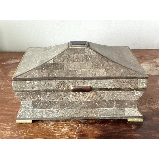 Metal Vintage Boho Tessellated Stone Box For Sale - Image 7 of 12