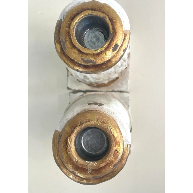 1960s Pair of Vintage Italian Style Whitewashed & Gilt Candlesticks For Sale - Image 5 of 6