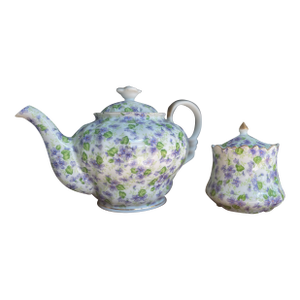 Lady Whistledown's Lefton Violet Chintz Teapot & Sugar Bowl